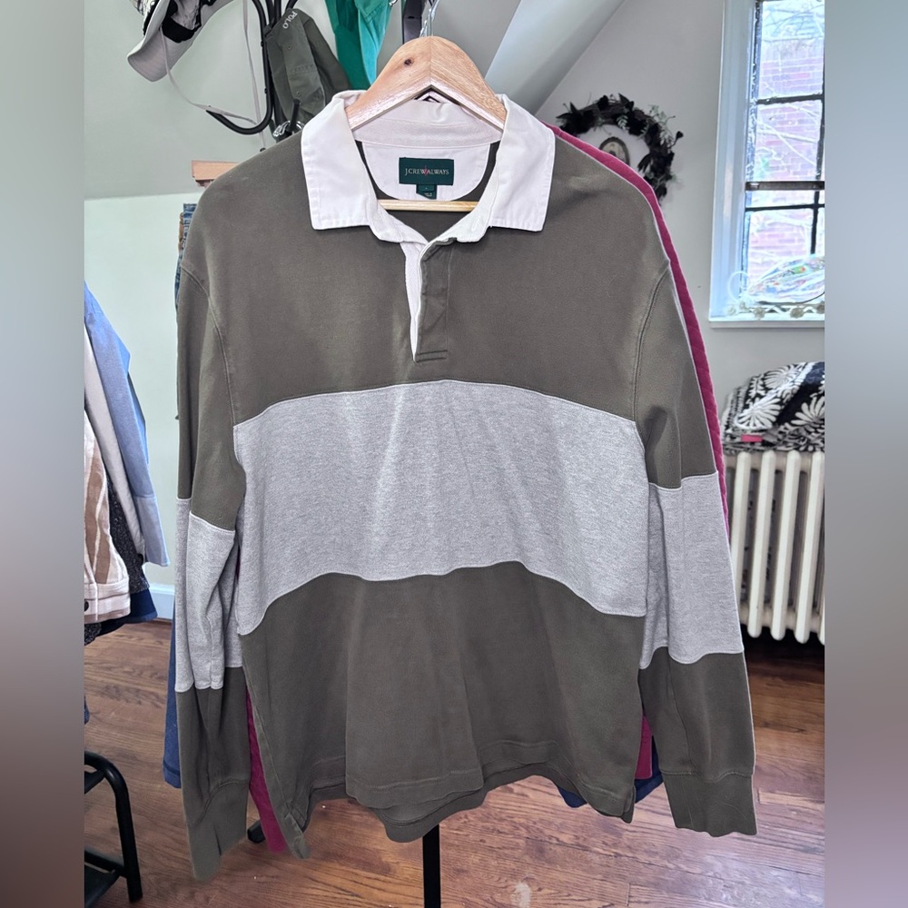 Green & Grey J. Crew Rugby Polo Shirt